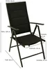 A black folding garden chair with dimensions labeled in centimeters. Produktbild-Vorschau