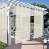 An outdoor patio area with a white pergola covered by sheer beige curtains. Furniture and plants are visible. Produktbild-Vorschau
