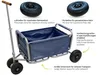 A blue foldable wagon with various tire options and interior space highlighted. Produktbild-Vorschau