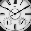 A close-up view of a clock face with integrated thermometer and hygrometer. Produktbild-Vorschau