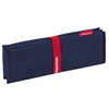 A folded navy blue seat pad with a red elastic strap. Produktbild-Vorschau