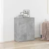 A gray cabinet with a drawer and two doors, decorated with framed pictures and books on top, placed in a room with wooden flooring and a white wall. Podgląd zdjęcia produktu