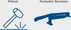 Two icons illustrating product features: one showing a hammer hitting a surface, labeled 'Robust', and another showing a compact device, labeled 'Kompakte Bauweise'. Produktbild-Vorschau