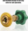 Close-up of a brass and green valve with a textured grip. Podgląd zdjęcia produktu