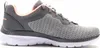 A side view of a gray Skechers women's athletic shoe with pink accents. Anteprima dell’immagine prodotto