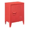 A red metal nightstand with a single door and four legs, shown against a white background. Anteprima dell’immagine prodotto