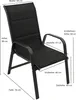 A black garden chair with dimensions indicated by text and lines. Produktbild-Vorschau
