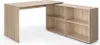 A light brown L-shaped desk with an attached bookshelf unit, shown from a diagonal angle against a white background. Náhled obrázku produktu