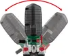 A close-up, angled view of a PARKSIDE® Pendelhubstichsäge »PSTK G5« with a red arrow indicating its adjustable pendulum action. Produktbild-Vorschau