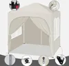 A beige pop-up canopy tent with side walls and windows, shown with close-up details of its construction. Produktbild-Vorschau