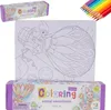 A collage showing a coloring poster with pencils and packaging. Náhľad obrázku produktu