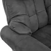 A close-up view of the armrest and seat cushion of a dark gray fabric armchair. Produktbild-Vorschau