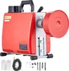 A red and silver pipe cleaning machine with various accessories laid out in front of it. Náhled obrázku produktu