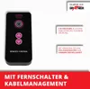 A remote control and marketing text about its features. Produktbild-Vorschau