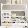 A white wooden house-shaped bed frame with two drawers underneath, set against a neutral wall. Anteprima dell’immagine prodotto