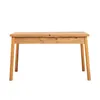 A wooden dining table and bench set against a white background. Produktbild-Vorschau