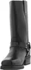 A black leather boot with a harness strap and buckle. Voir les images du produit