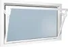 A white casement window is shown partially open, revealing a light blue pane. Produktbild-Vorschau