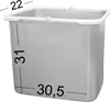 A gray bucket with dimensions indicated by black lines and numbers. Produktbild-Vorschau