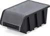 A black storage bin with a clear lid and front opening, shown from a slightly elevated side angle on a white background. Anteprima dell’immagine prodotto