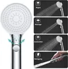 A shower head with multiple spray settings shown in use and with descriptive text and icons. Produktbild-Vorschau