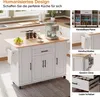 A kitchen island with various features highlighted by text overlays, set in a kitchen environment. Produktbild-Vorschau