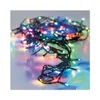 A tangled string of multicolored LED lights on a reflective surface. Voir les images du produit