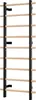 A wall-mounted Swedish ladder with wooden rungs and black metal supports against a white background. Produktbild-Vorschau