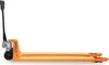 A side view of an orange pallet jack on a white background. Produktbild-Vorschau