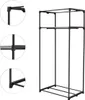 A black metal garment rack shown in isolation against a white background, with inset close-up views of its construction. Podgląd zdjęcia produktu