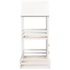 A white wooden bunk bed frame with a roof-like structure on top, shown from the side. Náhled obrázku produktu