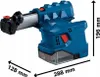 A blue Bosch cordless rotary hammer with SDS plus is shown against a white background, with dimensions indicated by arrows and text. Produktbild-Vorschau