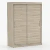 A light brown wooden wardrobe with two sliding doors and silver handles, presented against a white background. Voir les images du produit