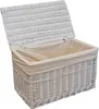 A white wicker laundry basket with a beige fabric liner and an open lid, shown against a white background. Anteprima dell’immagine prodotto