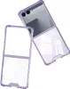 A transparent purple flip phone case is shown against a white background. Produktbild-Vorschau