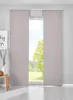 Two gray panel curtains are shown hanging in front of a window with a view of trees and grass. Produktbild-Vorschau