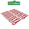 A collection of red grass trimmer blades arranged in rows on a white background, with the Florabest logo at the top. Produktbild-Vorschau