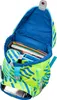 An open backpack with books and a pencil case inside, shown from a slightly elevated angle. Produktbild-Vorschau