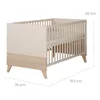 A baby crib with dimensions indicated by dashed lines and text. Produktbild-Vorschau