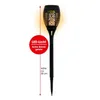 A solar-powered garden torch with an LED flame effect, shown against a white background with descriptive text and a height indicator. Produktbild-Vorschau