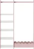 A pink and white children's wardrobe with shelves on the left and a hanging rail on the right. Náhled obrázku produktu