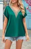 ASKSA Damen T-Shirt Sommer Satin Spitze V-Ausschnitt Produktbild-Vorschau 4