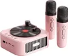 A pink record player-style Bluetooth speaker with two pink microphones. Podgląd zdjęcia produktu