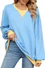 ASKSA Damen Sweatshirt Oversized Farbblock Rundhals Casual Produktbild-Vorschau 1