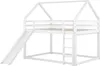 A white wooden loft bed with a slide and a ladder, designed for children. Produktbild-Vorschau