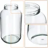 A clear glass jar with a wide mouth and a ribbed base, shown from the front and with close-up insets of the top and bottom. Podgląd zdjęcia produktu