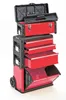 A red and black multi-compartment tool trolley with wheels, shown against a white background. Produktbild-Vorschau