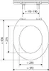 A diagram showing the dimensions of a toilet seat. Produktbild-Vorschau