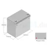 A diagram of a car battery with dimensions and a smaller diagram showing terminal placement. Produktbild-Vorschau