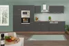 A modern gray kitchen unit with appliances and a window in the background. Produktbild-Vorschau